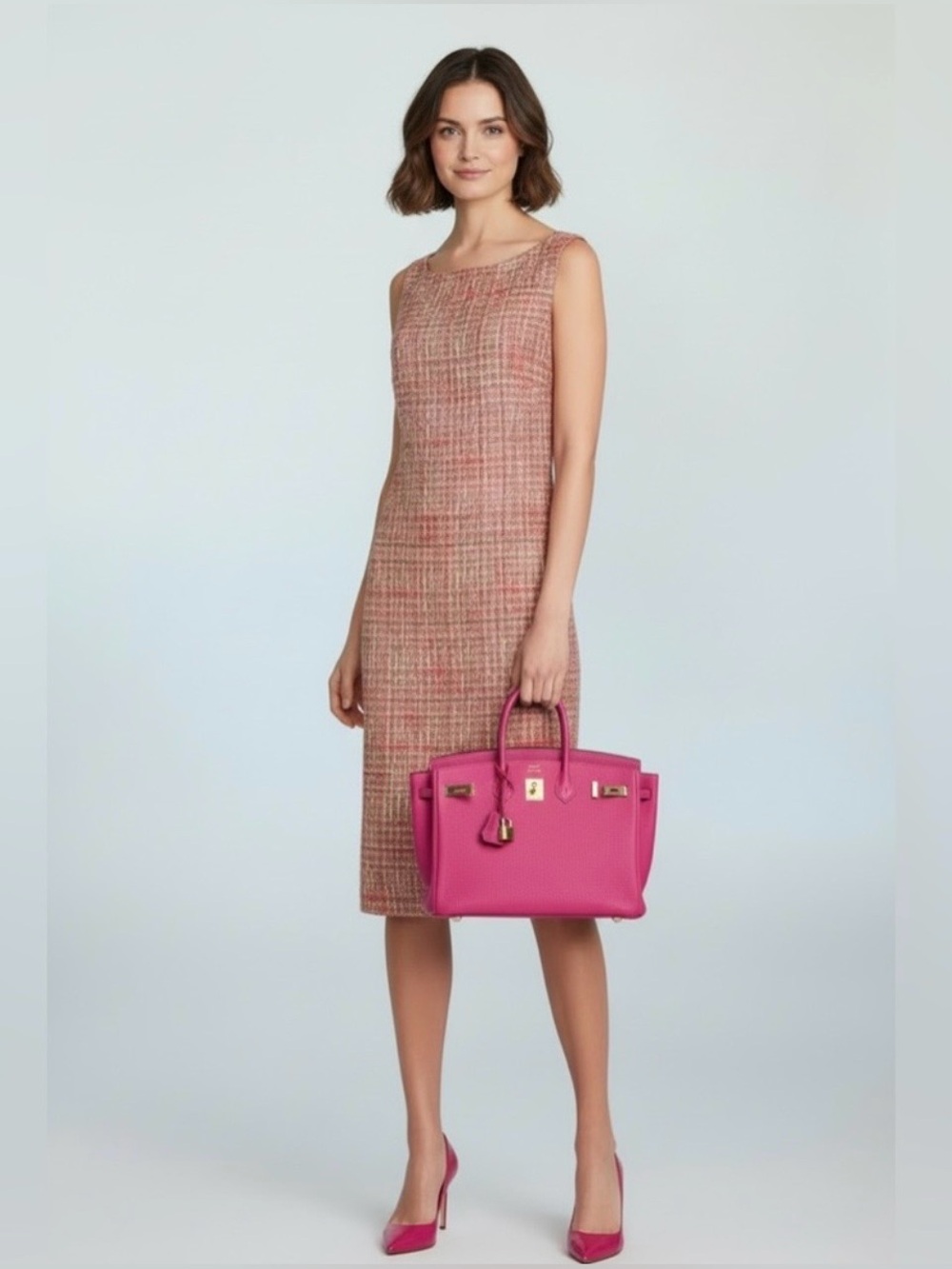 PRESTON & YORK Gloria Pink Tweed Boucle Midi Dress Sz 10 Med NWT Classic Chic